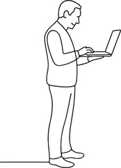 Standing Man Watching Laptop Line Drawing for Remote Work Illustration