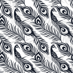 Peacock feather seamless pattern. Exotic ornament background