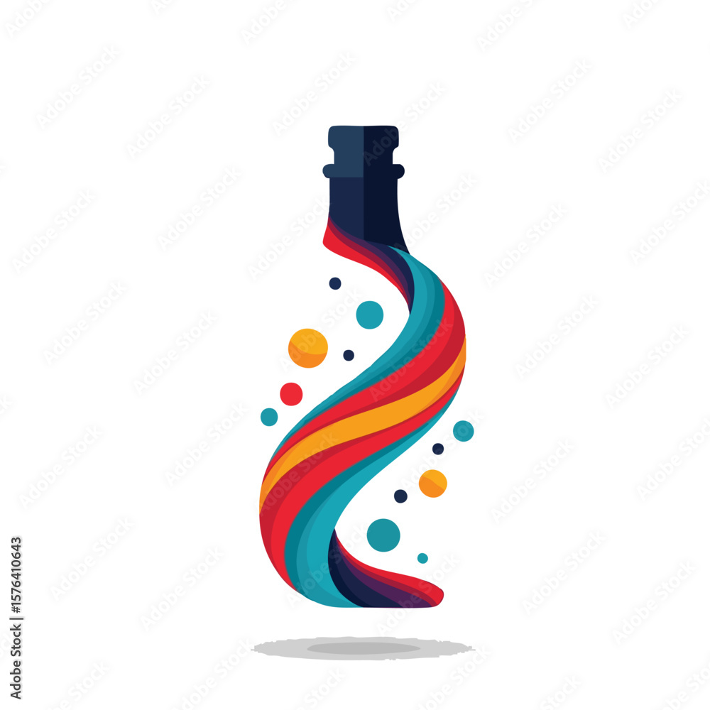 Poster dynamic color fluid bottle. a captivating visual of a container holding a brilliant, swirling spectr