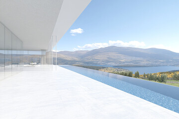 Modern living room with large windows and stunning views