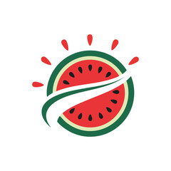 Obraz premium Juicy Watermelon Slice Burst Logo. A colorful fruit illustration depicting a refreshing melon with a dynamic splash. It symbolizes vibrant energy, delicious taste, and healthful goodness.