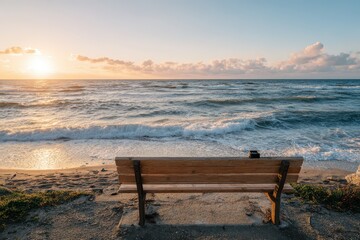 August Remembrance of the Slave Trade &ndash; Empty Bench Facing Sea with Sunrise symbolism
