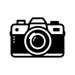 Flat minimal camera icon vector in black on white background