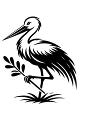 Obraz premium A stork stands gracefully with a branch, isolated on white background