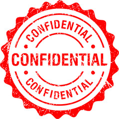 Grunge-style confidential rubber stamp in red color with retro design. Isolated vector on white background. Secrecy label, classified sign, private document stamp illustration.
