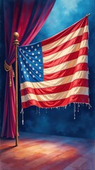 Naklejka premium Symbolic American Flag Illustration with Artistic Drips on Stage