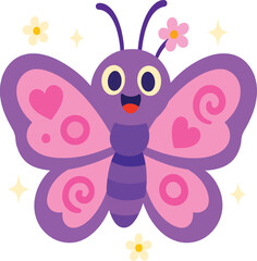 Obraz premium Funny Happy Butterfly Cartoon with Flowers Clipart