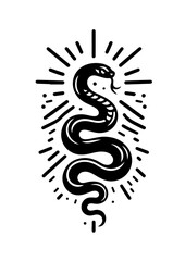 Obraz premium A striking black snake coils against a radiant white background