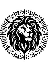 Obraz premium A majestic lion head with a decorative circular pattern isolated on white background