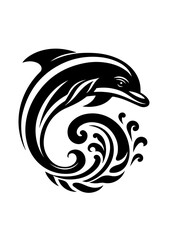 Obraz premium A dolphin leaps from the water with swirling waves isolated on white background