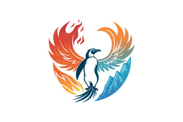 Fototapeta premium Penguin Gradient Fire Phoenix Bird logo Vector On White Background.02