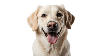 Friendly Golden Retriever Smiling in Studio Portrait Loyal Companion and Playful Canine Friend 
