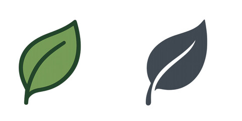 Illustration of two leaves one green and one dark gray on white background on transparent background silhouette