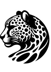 A jaguar head in profile is isolated on white background