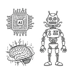 ai technology. relationship between humans and robots. set,Vector illustration