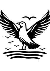 Obraz premium A seagull is depicted in flight over the ocean isolated on white background