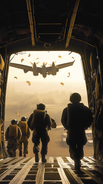 AI generator image of Soldiers in front of a tank with flames and smoke Full Force Mobilization , Jets and Missile Convoy in Perfect, Soldiers and military aircraft on a battlefield destroyed by war.