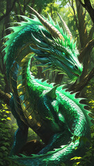A majestically ancient green dragon