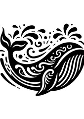 Fototapeta premium A black and white whale swims in the ocean, isolated on white background