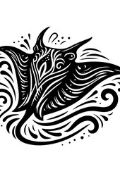 A manta ray swims gracefully through the ocean, isolated on white background