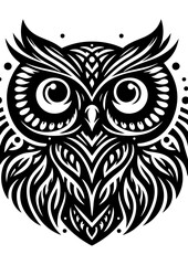 An owl stares intently with its large eyes, isolated on white background