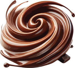 Swirling and flowing rich melted chocolate illustration with dripping elements and dark chocolate piece