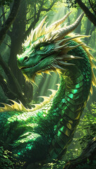 A majestically ancient green dragon