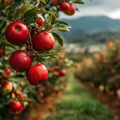 Apple Orchard Close-Up – Ripe Red Fruit on Tree
