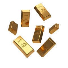 3D Style Icon single image transparant background of several gold bars or ingots floating in a circle pattern