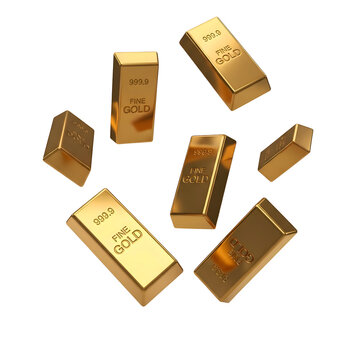 3D Style Icon single image transparant background of several gold bars or ingots floating in a circle pattern