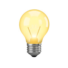 3D style icon transparant background, of a glowing yellow light bulb representing an idea.