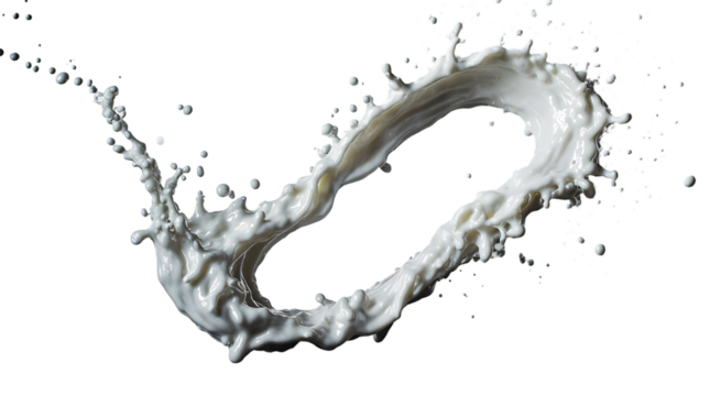 Dynamic Splash of White Liquid Forming an Infinity Symbol Against a Clean White Background, Representing Continuous Flow and Energy