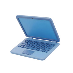 3D style icon transparant background, of an open blue laptop computer.