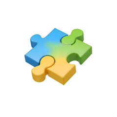 3D style icon transparant background, of a connected puzzle piece in multiple colors.