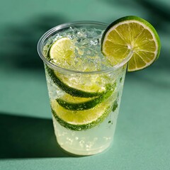 Close-Up Mojito with Mint and Ice – Crisp Cocktail Macro Shot
