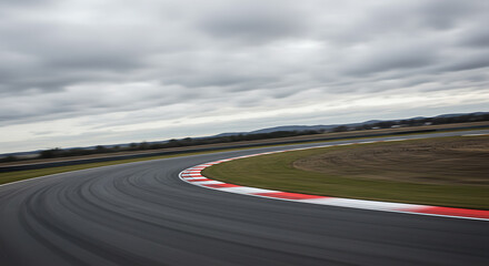 Racing Track Curve Under Cloudy Sky