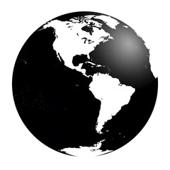 Black and White Globe Illustration Representing the Earth Continents and Oceans Global Map