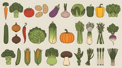 Colorful Illustration of Various Fresh Vegetables