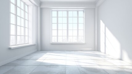 Fototapeta premium Bright spacious empty room with large and natural sunlight streaming in