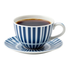 Fototapeta premium Coffee Cup with Saucer, Blue and White Stripes, Isolated
