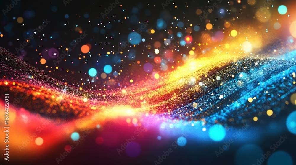 Aufkleber abstract colorful wave of particles with glowing bokeh lights.