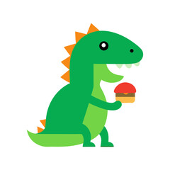 Obraz premium Dinosaur enjoying a burger in funny cartoon art Line Art Vector illustration