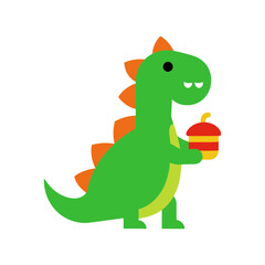 Fototapeta premium Cute dinosaur eating delicious burger cartoon Line Art Vector illustration