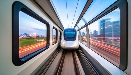 Fototapeta premium Modern train moving fast through a tunnel