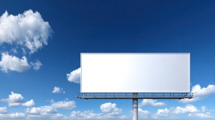 Fototapeta premium Large White Empty Billboard Signboard Over Cloudy Blue Sky Background.
