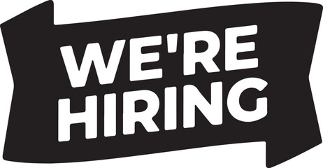 Vector art of black banner with white text that says were hiring