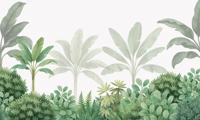 Gardinen Dschungel Banana Leaves Jungle – Watercolor Tropical Foliage Wall Mural in Soft Greens   © csinie1
