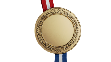 Blank Gold Medal with Red, White, and Blue Ribbon Perfect for Award Ceremony Design, Mockups, and Sporting Event Illustrations