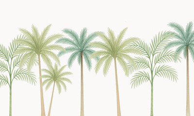 Tall Tropical Palms – Watercolor Jungle Trees Wall Mural in Soft Greens
