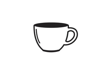 Simple Black and White Coffee Cup Illustration with Handle.